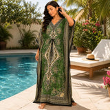 Women Green Polyester Kaftan Maxi Dress