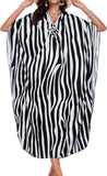 Black White Stripe Women's Boho Kaftan Dress – V Neck Maxi Beach Cover Up Summer Kaftan