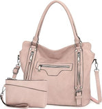 Women’s Dusty Pink Large Faux Leather Hobo Bag with Matching Purse – 2-Piece Set