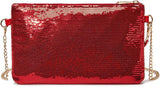 Miss Lulu Red Sequin Clutch Bag with Chain Strap