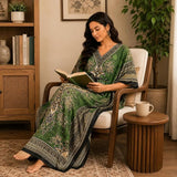 Women Green Polyester Kaftan Maxi Dress