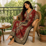 Women Red Polyester Kaftan Maxi Dress