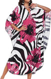 Rosy Red Flower Women's Boho Kaftan Dress – V Neck Maxi Beach Cover Up Summer Kaftan