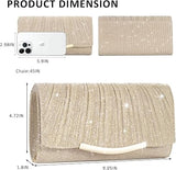 Women’s Gold Glitter Envelope Clutch Bag with Detachable Chain