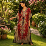 Women Red Polyester Kaftan Maxi Dress