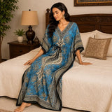 Women Blue Polyester Kaftan Maxi Dress