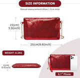 Miss Lulu Red Sequin Clutch Bag with Chain Strap