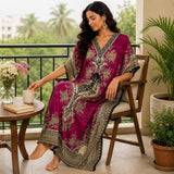 Women Pink Polyester Kaftan Maxi Dress