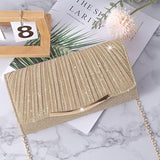 Women’s Gold Glitter Envelope Clutch Bag with Detachable Chain