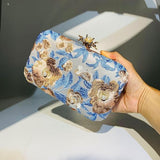 Women’s Embroidery Blue Beaded Floral Evening Clutch Bag with Chain – Wedding, Prom & Party Handbag