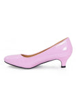 Women Round Toe Kitten Heel Shoes Pink Patent G-20