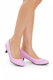 Women Round Toe Kitten Heel Shoes Pink Patent G-20
