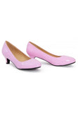 Women Round Toe Kitten Heel Shoes Pink Patent G-20