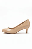 Women Round Toe Kitten Heel Shoes Nude Patent G-20