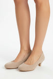 Women Round Toe Kitten Heel Shoes Nude Suede G-20