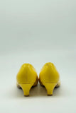 Women Round Toe Kitten Heel Shoes Yellow Patent G-20