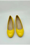 Women Round Toe Kitten Heel Shoes Yellow Patent G-20