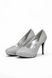 Silver Glitter Round Toe Diamante Stiletto High Heel Court Shoes – 014