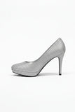 Silver Glitter Round Toe Diamante Stiletto High Heel Court Shoes – 014
