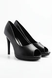 Black Matte Peep Toe High Heel Court Shoes – G-926