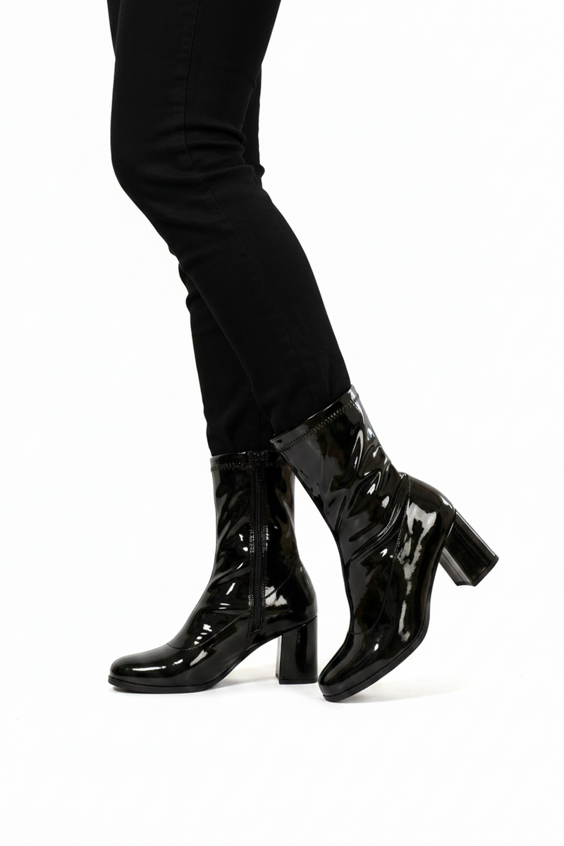 Women’s Go Go Boots Mid Calf Block Heel Zipper Boot G-732