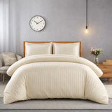 3 Piece Satin Stripe Duvet Cover Set with Pillowcases – Soft Breathable Hotel Style Bedding