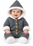 Baby Hooded Knitted Romper with Fleece Lining