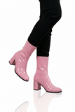 Women’s Go Go Boots Mid Calf Block Heel Zipper Pink ankle Boot G-732