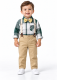 Boys Plaid Shirt and Suspender Trousers Set with Bow Tie