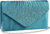 Teal Blue Satin Diamante Envelope Evening Bag