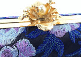 Women’s Embroidery-navy Blue Beaded Floral Evening Clutch Bag with Chain – Wedding, Prom & Party Handbag