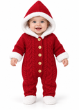 Baby Hooded Knitted Romper with Fleece Lining