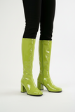 Women's Lime Green GoGo Boots Knee High Block Heel Retro Fancy Dress 1960s 1970s
