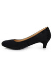 Women Round Toe Kitten Heel Shoes Black Suede G-20 PLUS