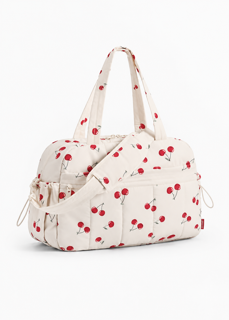 BAGSMART 24L Women’s Cherry Print Gym & Travel Bag with Wet Pocket – Weekend Overnight Cabin Holdall with Trolley Sleeve