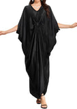 Black Long Kaftan Dress – Lightweight Beach Cover Up Maxi Kaftan with Batwing Sleeves