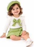 Baby Girl 3 Piece Outfit Set with Ruffle Top, Bow Dress and Hat