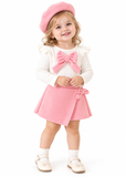 Baby Girl 3 Piece Outfit Set with Ruffle Top, Bow Dress and Hat
