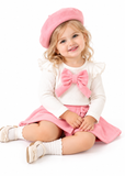Baby Girl 3 Piece Outfit Set with Ruffle Top, Bow Dress and Hat