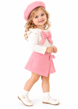 Baby Girl 3 Piece Outfit Set with Ruffle Top, Bow Dress and Hat