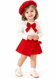 Baby Girl 3 Piece Outfit Set with Ruffle Top, Bow Dress and Hat