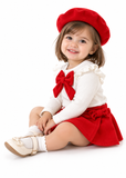 Baby Girl 3 Piece Outfit Set with Ruffle Top, Bow Dress and Hat