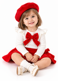 Baby Girl 3 Piece Outfit Set with Ruffle Top, Bow Dress and Hat