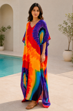 Baynetin Women’s Handmade Tie-Dye Kaftan Dress – Plus Size Batwing Maxi Beach Cover-Up