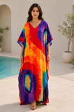 Baynetin Women’s Handmade Tie-Dye Kaftan Dress – Plus Size Batwing Maxi Beach Cover-Up