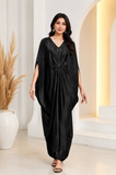 Black Long Kaftan Dress – Lightweight Beach Cover Up Maxi Kaftan with Batwing Sleeves