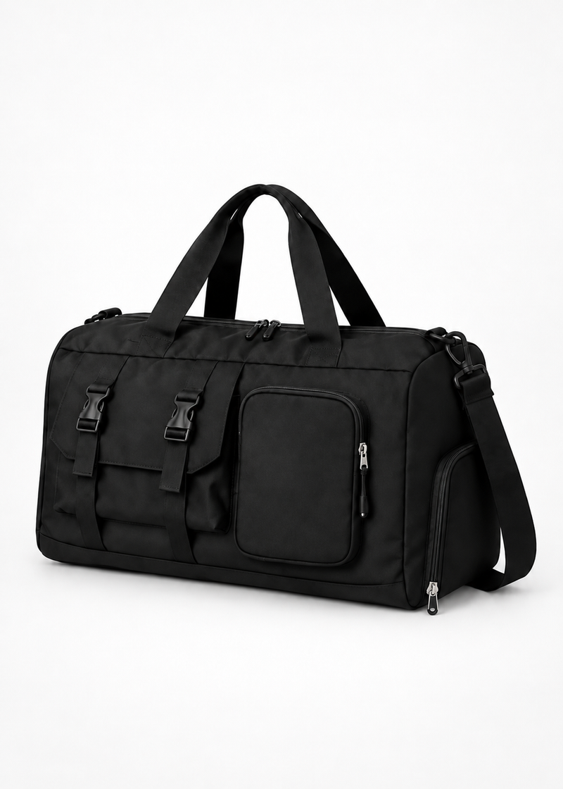 Black 32L Gym Duffle Bag with Shoe and Wet Compartments