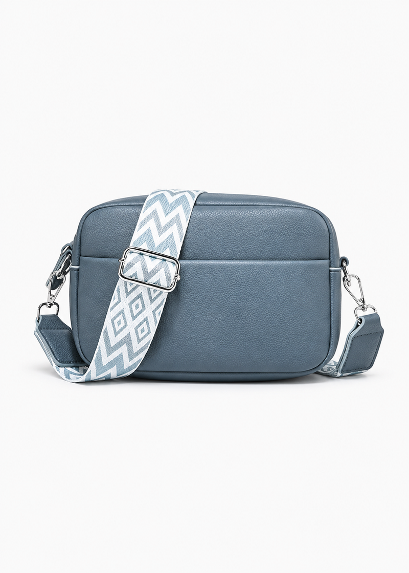 Blue Women’s Small PU Leather Crossbody Camera Bag with Two Straps