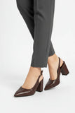 Brown Block Heel Slingback Court Shoes G-285-4