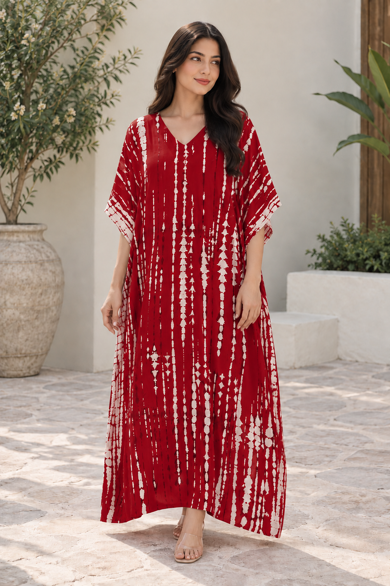 Women’s C-Red Aztec-Print Plus-Size Kaftan Beach Cover-Up